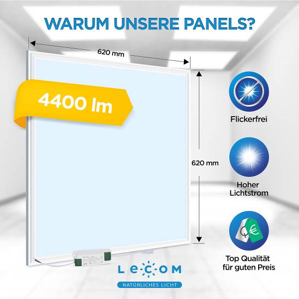 LED-paneel Lecom 12457 62x62 set van 10 polypropeen/aluminium - 1-lichts