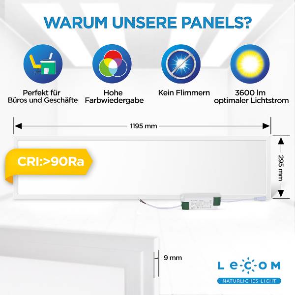 LED-paneel Lecom 11429 120x30 set van 6 polypropeen/aluminium - 1-lichts