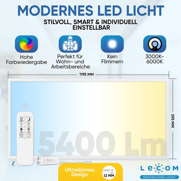 Set 3 pannelli a LED Lecom 13225 120x60 Vetro fumé / Alluminio - 1 punto luce