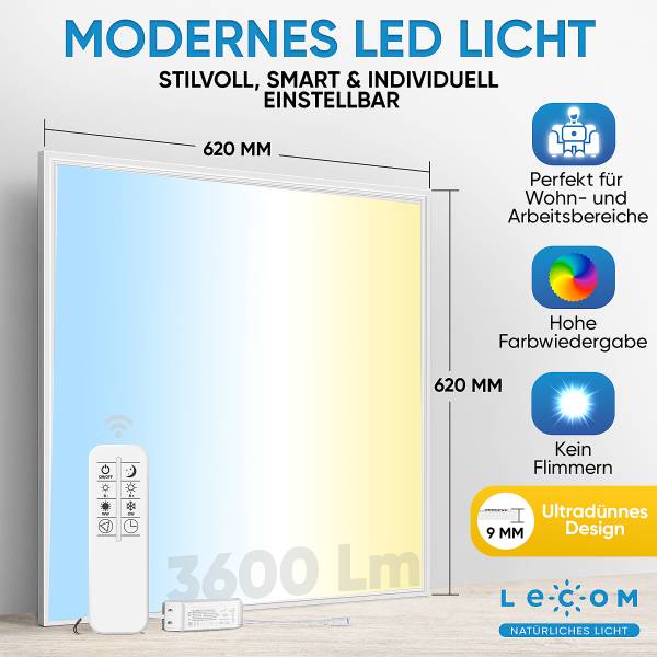 Pannello a LED Lecom 11016 62x62 Vetro fumé / Alluminio - 1 punto luce