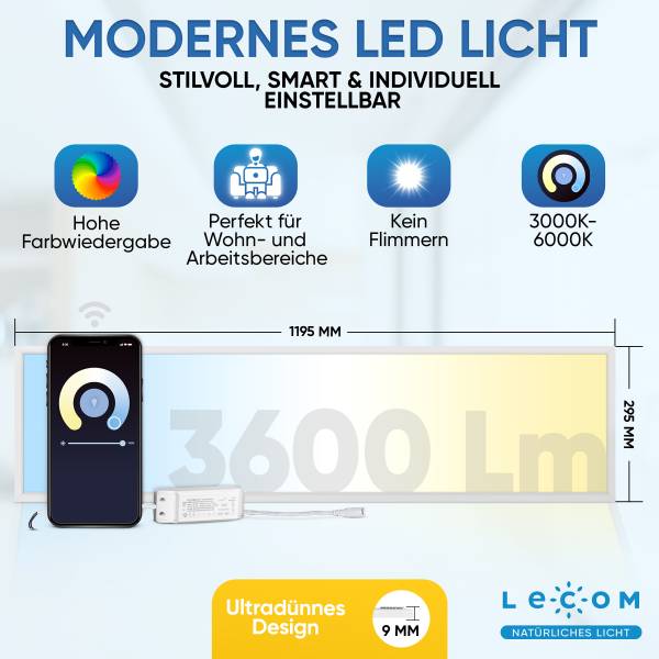 LED-paneel Lecom 13201 120x30 set van 3 polypropeen/aluminium - 1-lichts