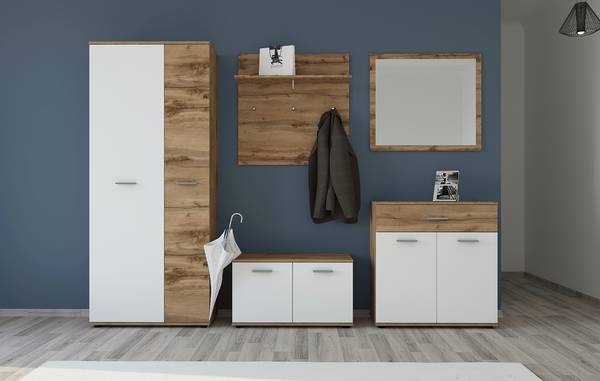 Schuhbank Seleste Weiß / Wotaneiche Dekor