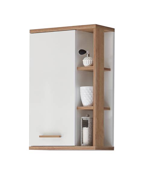 Badset Quickset 923 5-teilig Spiegel Weiß Glanz / Eiche Riviera Eiche