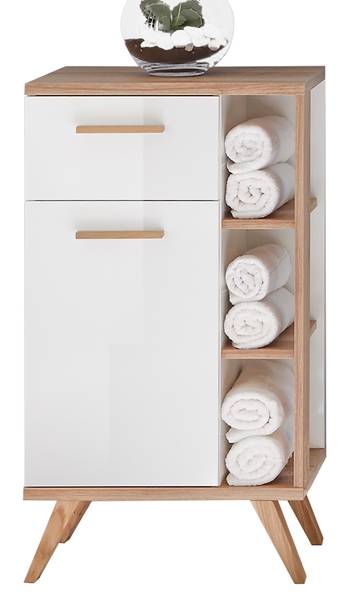 Badset Quickset 923 5-teilig Spiegel Weiß Glanz / Eiche Riviera Eiche