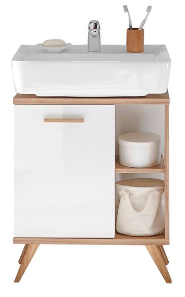 Badset Quickset 923 5-teilig Spiegel Weiß Glanz / Eiche Riviera Eiche