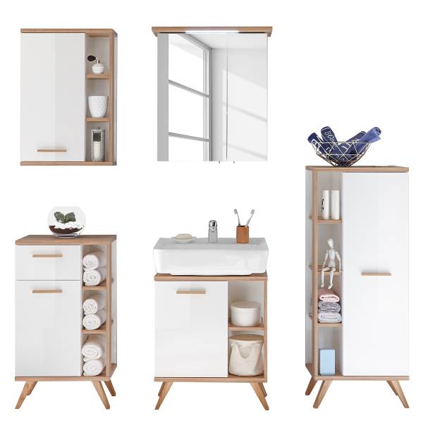 Badset Quickset 923 5-teilig SPS Weiß Glanz / Eiche Riviera Eiche
