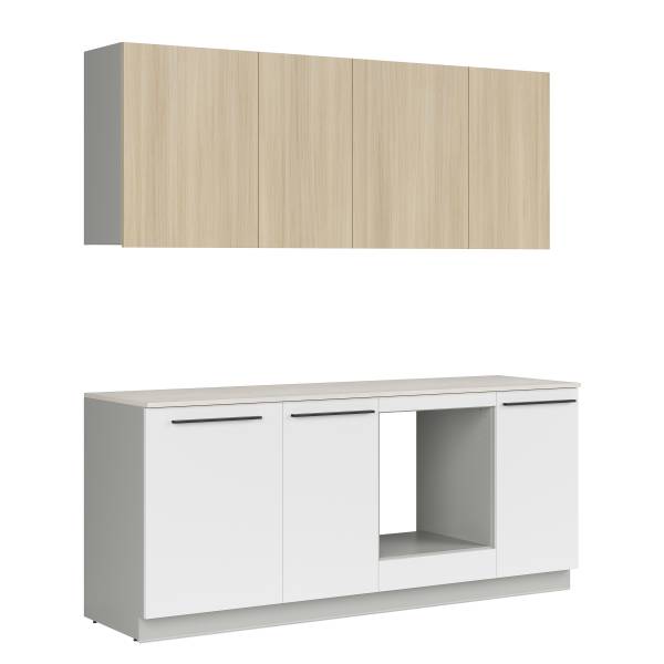 Küchenzeile ARCOO 210cm mit Passepartout Eiche Hell Dekor / Weiß