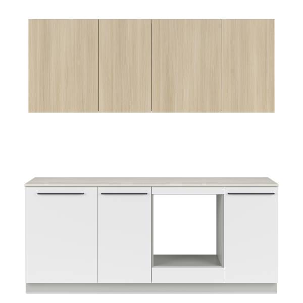 Küchenzeile ARCOO 210cm mit Passepartout Eiche Hell Dekor / Weiß