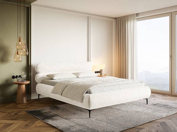 Letto imbottito con contenitore Roule Ciniglia Pelagia: bianco crema - 180 x 200cm - Nero