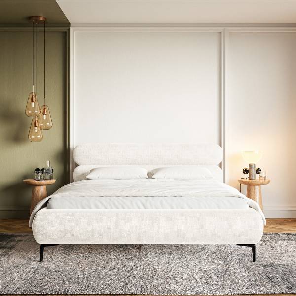 Letto imbottito con contenitore Roule Ciniglia Pelagia: bianco crema - 180 x 200cm - Nero