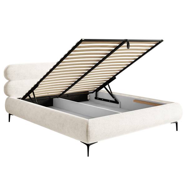 Letto imbottito con contenitore Roule Ciniglia Pelagia: bianco crema - 180 x 200cm - Nero