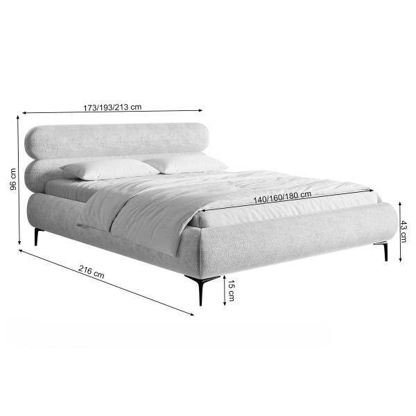 Letto imbottito con contenitore Roule Ciniglia Pelagia: bianco crema - 180 x 200cm - Nero