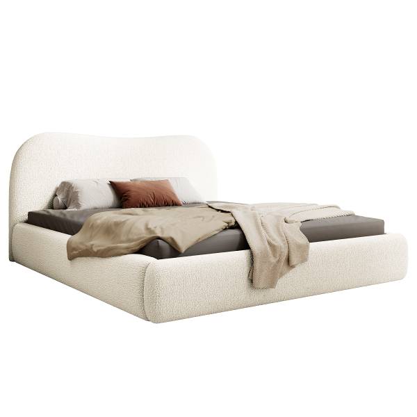 Letto imbottito contenitore Simsalo Tessuto Bouclé Abby: Bianco polare - 160 x 200cm