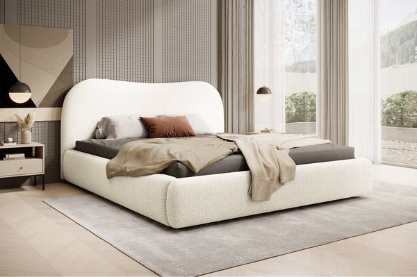 Letto imbottito contenitore Simsalo Tessuto Bouclé Abby: Bianco polare - 160 x 200cm