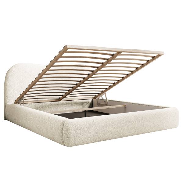 Letto imbottito contenitore Simsalo Tessuto Bouclé Abby: Bianco polare - 160 x 200cm