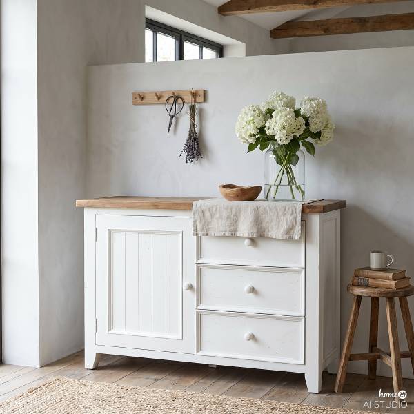 Commode massive Balignton tiroirs Pin / blanc