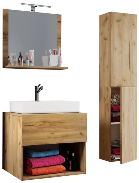 Salle de bain Lendas A- 3 élém 80 cm Imitation chêne