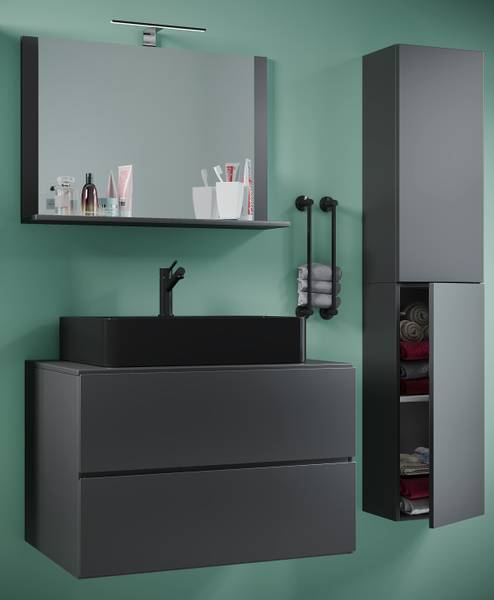 Badkamerset Lendas 3-delig 80 cm combi A antracietkleurig