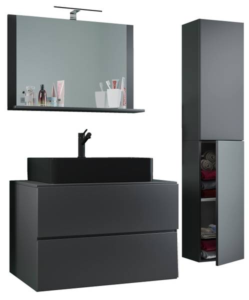 Badkamerset Lendas 3-delig 80 cm combi A antracietkleurig