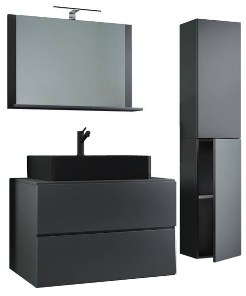 Badkamerset Lendas 3-delig 80 cm combi A antracietkleurig