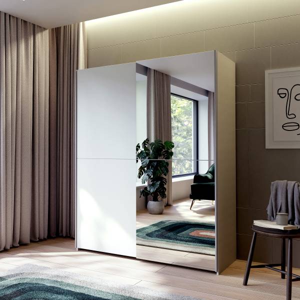 Armadio scorrevole con specchio Louesta Bianco - 150 x 191 cm