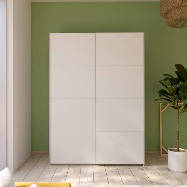 Zweefdeurkast Louesta hoogte 211 cm hoogglans wit/wit - Breedte: 150 cm