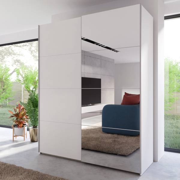 Zweefdeurkast Louesta met spiegel wit - 170 x 211 cm
