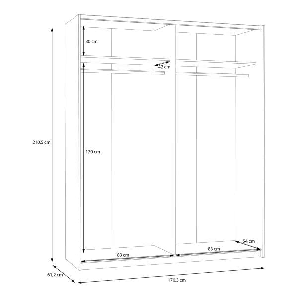 Zweefdeurkast Louesta met spiegel wit - 170 x 211 cm