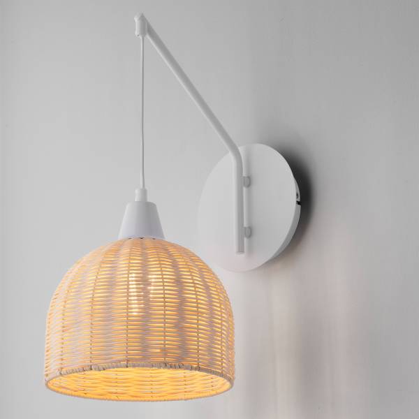 Applique Fado type B aluminium / rotin - blanc