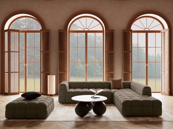 Modulo chaise longue LUCARO Tessuto Bouclé Coletta: taupe - Orientato a destra