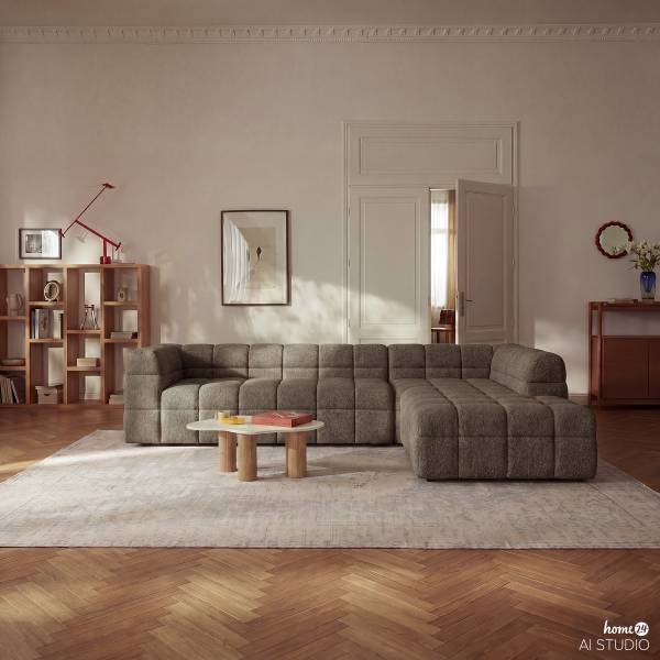 Modulo chaise longue LUCARO Tessuto Bouclé Coletta: taupe - Orientato a destra