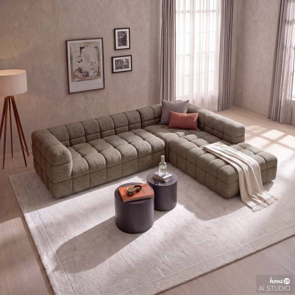 Modulo chaise longue LUCARO Tessuto Bouclé Coletta: taupe - Orientato a destra