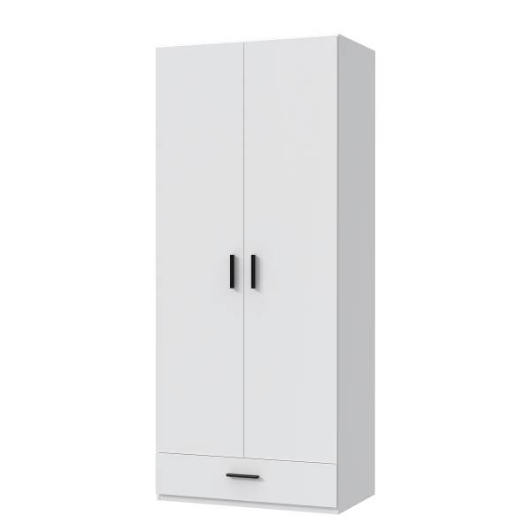 Armadio battente con cassetti Tabourt bianco - Larghezza: 89 cm