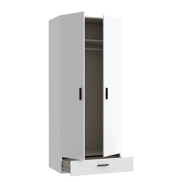 Armadio battente con cassetti Tabourt bianco - Larghezza: 89 cm