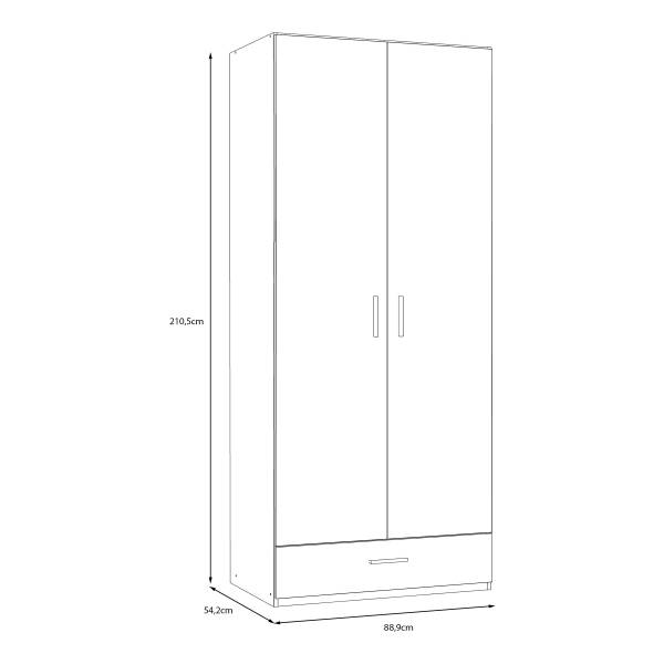 Armadio battente con cassetti Tabourt bianco - Larghezza: 89 cm