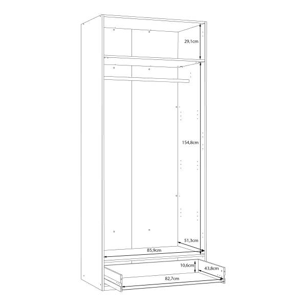 Armadio battente con cassetti Tabourt bianco - Larghezza: 89 cm