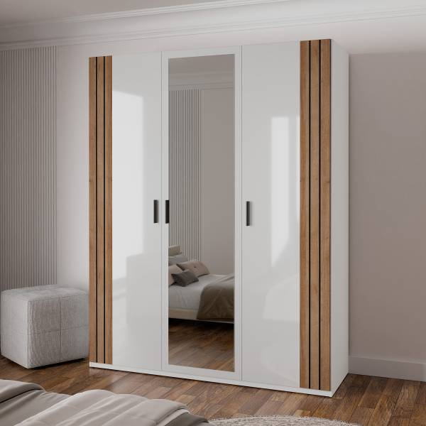 Armoire à portes battantes Piechov Blanc / Imitation chêne Riviera