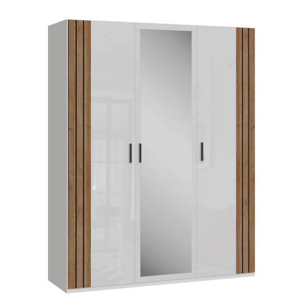 Armoire à portes battantes Piechov Blanc / Imitation chêne Riviera