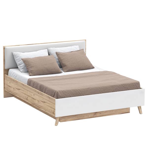 Struttura letto Weser con testiera Bianco / Effetto rovere