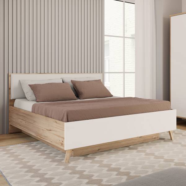 Struttura letto Weser con testiera Bianco / Effetto rovere