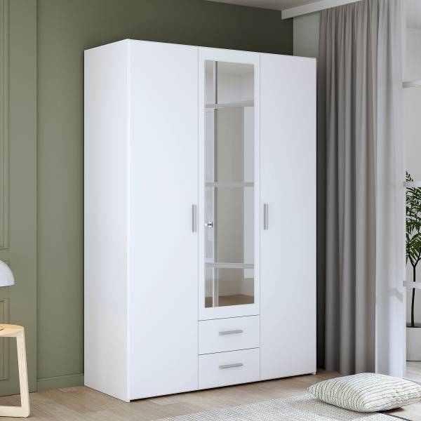 Armadio battente con specchio Klasine bianco