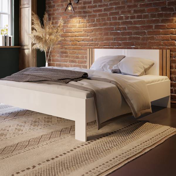 Bedframe Piechov wit/Riviera eikenhouten look - 160 x 200 cm