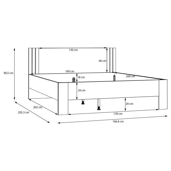 Bedframe Piechov wit/Riviera eikenhouten look - 160 x 200 cm