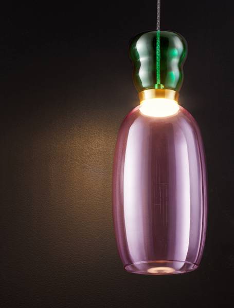 Hanglamp Pluma gekleurd glas/aluminium - lila/groen - Aantal lichtbronnen: 1