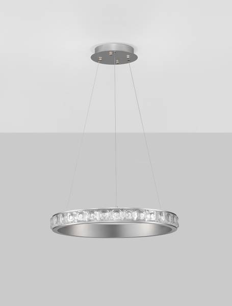 Pendelleuchte Eteken Kristallglas / Aluminium - Silber - Durchmesser: 60 cm