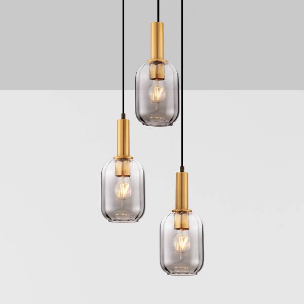 Pendelleuchte Maho Typ A Rauchglas / Aluminium - Gold - Flammenanzahl: 3