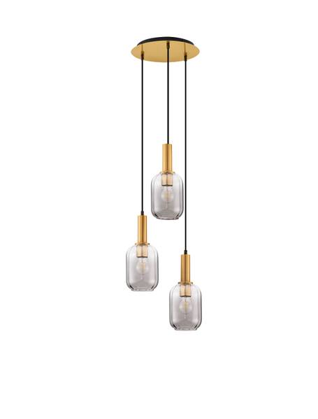 Pendelleuchte Maho Typ A Rauchglas / Aluminium - Gold - Flammenanzahl: 3
