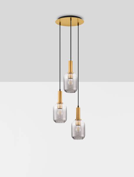 Pendelleuchte Maho Typ A Rauchglas / Aluminium - Gold - Flammenanzahl: 3