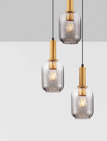 Pendelleuchte Maho Typ A Rauchglas / Aluminium - Gold - Flammenanzahl: 3