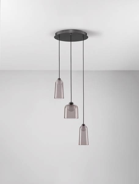 Pendelleuchte Dione Typ D Rauchglas / Aluminium - Schwarz - Flammenanzahl: 3